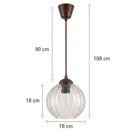 BRILAGI - LED-Pendelleuchte mit Kabel RETRO-GLAS 1xE27/60W/230V Ø 18 cm braun/klar