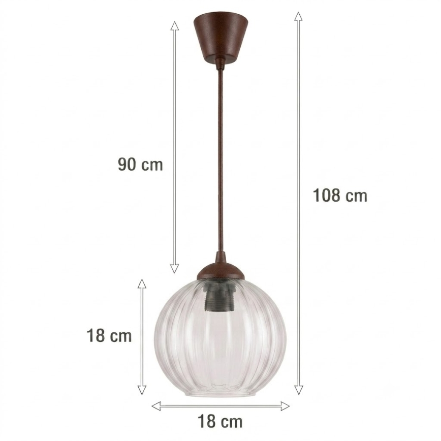 BRILAGI - LED-Pendelleuchte mit Kabel RETRO-GLAS 1xE27/60W/230V Ø 18 cm braun/klar