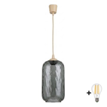 BRILAGI - LED-Pendelleuchte mit Kabel RETRO GLASS 1xE27/60W/230V Ø 14 cm beige/rauchgrau
