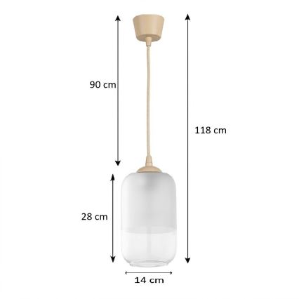 Brilagi - LED-Pendelleuchte mit Kabel RETRO GLASS 1xE27/60W/230V Ø 14 cm beige/weiß