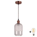 Brilagi - LED-Pendelleuchte mit Kabel RETRO GLASS 1xE27/60W/230V Ø 14 cm kupfer/weiß