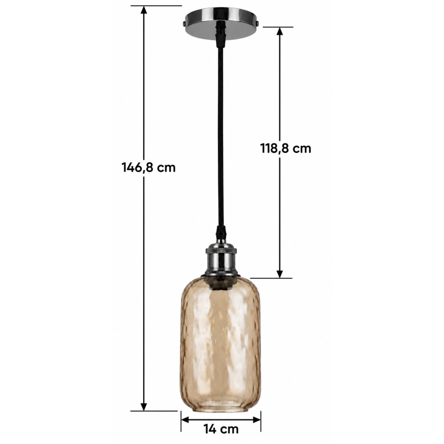 BRILAGI - LED-Hängeleuchte an Kabel RETRO GLASS 1xE27/60W/230V Ø 14 cm schwarz/rauchbraun
