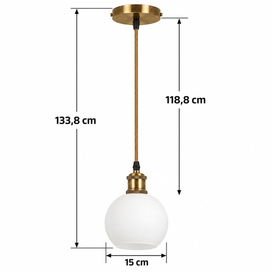 BRILAGI - LED-Pendelleuchte mit Kabel RETRO GLASS 1xE27/60W/230V Ø 15 cm gold/weiß