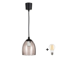 Brilagi - LED-Pendelleuchte mit Kabel RETRO GLASS 1xE27/60W/230V Ø 17 cm schwarz/rauchbeige
