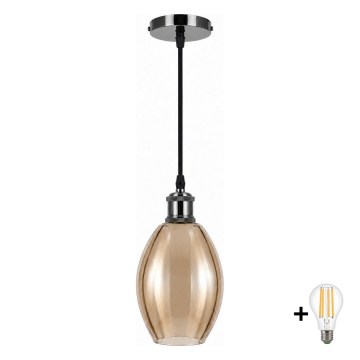 BRILAGI - LED-Pendelleuchte mit Kabel RETRO GLASS 1xE27/60W/230V Ø 17 cm schwarz/rauchbeige