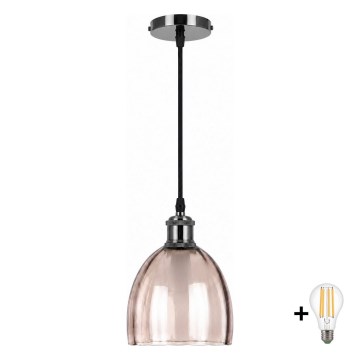 BRILAGI - LED-Pendelleuchte mit Kabel RETRO GLASS 1xE27/60W/230V Ø 17 cm schwarz/rauchbeige