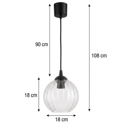 BRILAGI - LED-Pendelleuchte mit Kabel RETRO GLASS 1xE27/60W/230V Ø 18 cm schwarz/klar