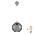 Brilagi - LED-Pendelleuchte mit Kabel RETRO GLASS 1xE27/60W/230V Ø 18 cm silber/rauchgrau