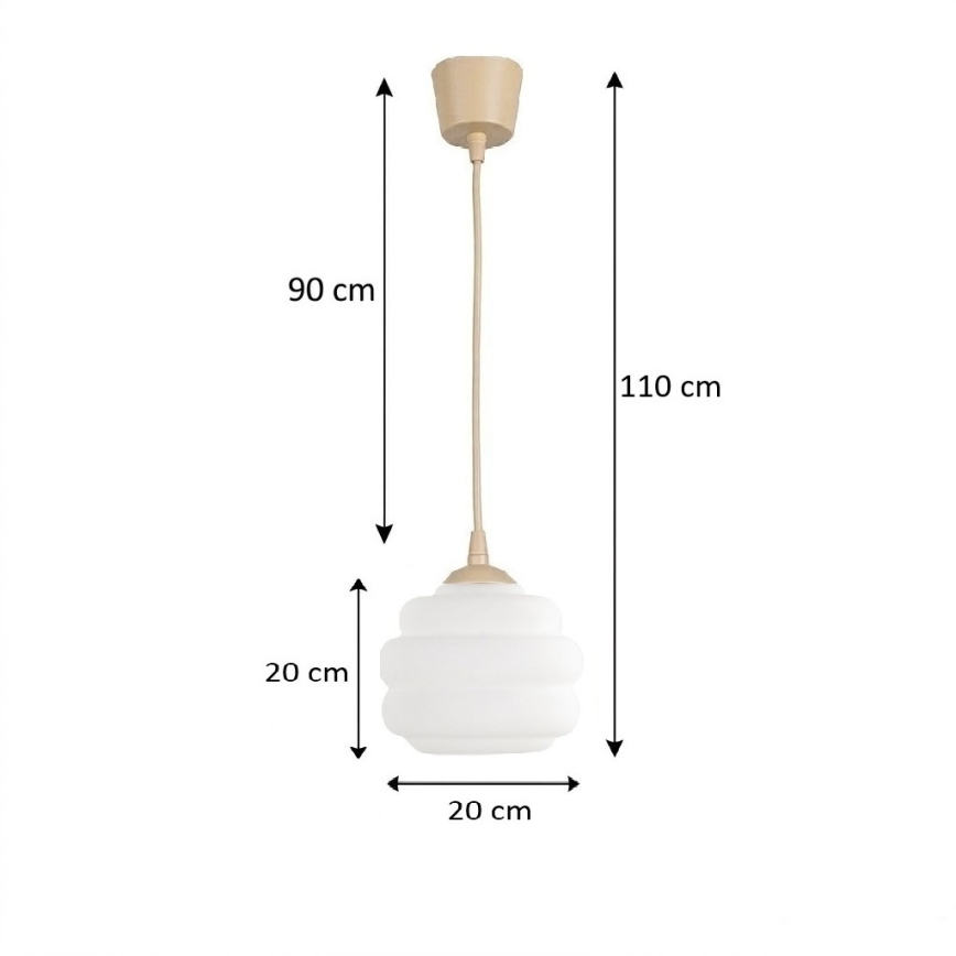 Brilagi - LED-Pendelleuchte mit Kabel RETRO GLASS 1xE27/60W/230V Ø 20 cm beige/weiß
