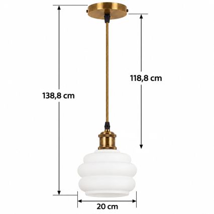 BRILAGI - LED-Pendelleuchte mit Kabel RETRO GLASS 1xE27/60W/230V Ø 20 cm gold/weiß