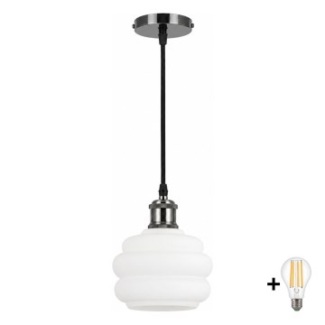 BRILAGI - LED-Pendelleuchte mit Kabel RETRO GLASS 1xE27/60W/230V Ø 20 cm schwarz/weiß