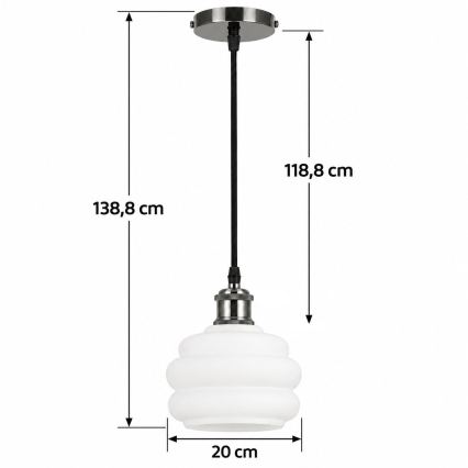 BRILAGI - LED-Pendelleuchte mit Kabel RETRO GLASS 1xE27/60W/230V Ø 20 cm schwarz/weiß