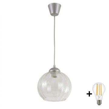 Brilagi - LED-Pendelleuchte mit Kabel RETRO GLASS 1xE27/60W/230V Ø 25 cm silber/transparent