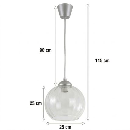 Brilagi - LED-Pendelleuchte mit Kabel RETRO GLASS 1xE27/60W/230V Ø 25 cm silber/transparent