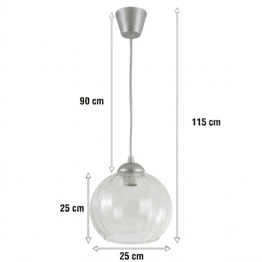 Brilagi - LED-Pendelleuchte mit Kabel RETRO GLASS 1xE27/60W/230V Ø 25 cm silber/transparent