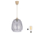 Brilagi - LED-Pendelleuchte mit Kabel RETRO GLASS 1xE27/60W/230V Ø 26 cm beige/rauchgrau