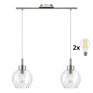 BRILAGI - LED-Pendelleuchte mit Kabel RETRO GLASS 2xE27/60W/230V mattchrom/klar