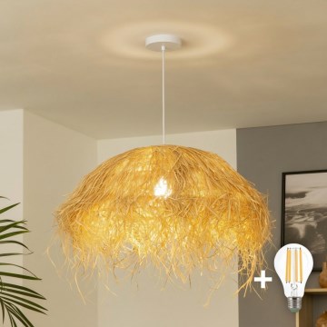 Brilagi - LED-Pendelleuchte mit Kabelaufhängung CERIA BOHO 1xE27/40W/230V Ø 60 cm Raffia-Schirm