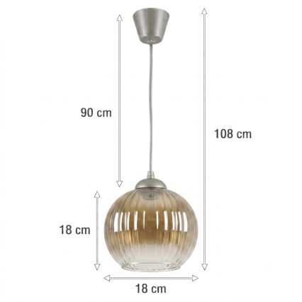 BRILAGI - LED-Pendelleuchte mit Kabelabhängung RETRO GLASS 1x E27/60W/230V Ø 18 cm Silber/rauchbraun