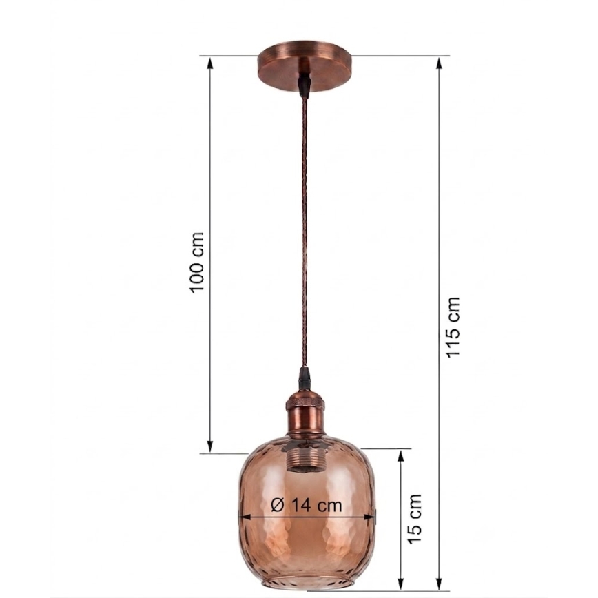 BRILAGI - LED-Pendelleuchte an Kabel RETRO GLASS 1xE27/60W/230V Ø 14 cm kupfer/rauchbraun