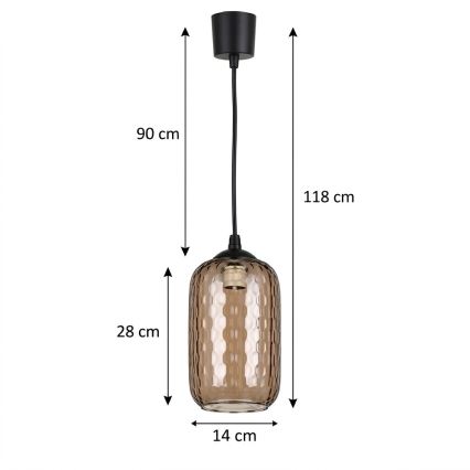 Brilagi - LED-Pendelleuchte mit Kabelaufhängung RETRO GLASS 1x E27/60W/230V Ø 14 cm schwarz/rauchbraun