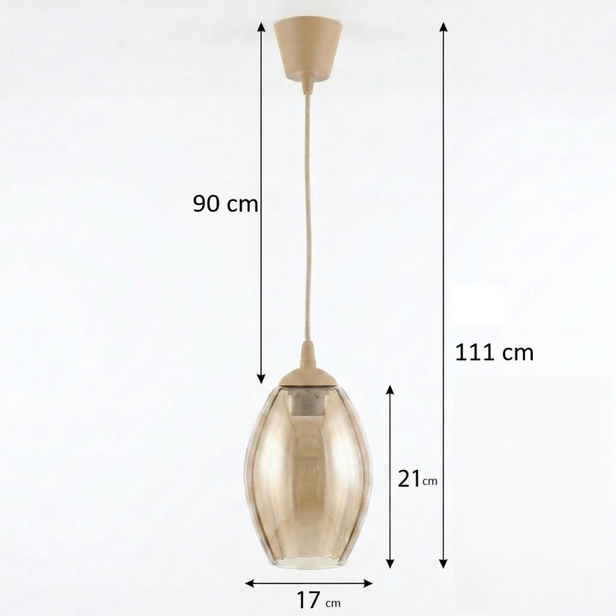 Brilagi - LED-Pendelleuchte an Kabel RETRO-GLAS 1xE27/60W/230V Ø 17 cm beige/rauchbeige