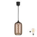 Brilagi - LED-Pendelleuchte mit Kabelaufhängung RETRO GLASS 1x E27/60W/230V Ø 14 cm schwarz/rauchbraun