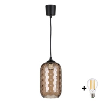 Brilagi - LED-Pendelleuchte mit Kabelaufhängung RETRO GLASS 1x E27/60W/230V Ø 14 cm schwarz/rauchbraun