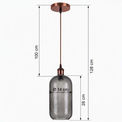 Brilagi - LED-Hängeleuchte mit Kabel RETRO GLASS 1xE27/60W/230V Ø 14 cm kupfer/rauchgrau