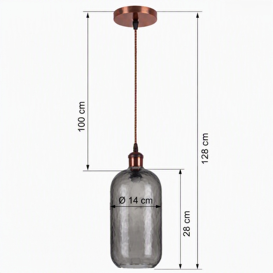 Brilagi - LED-Hängeleuchte mit Kabel RETRO GLASS 1xE27/60W/230V Ø 14 cm kupfer/rauchgrau