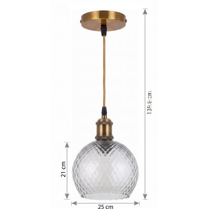BRILAGI - LED-Hängeleuchte an Kabel RETRO GLASS 1xE27/60W/230V Ø 25 cm gold/rauchgrau
