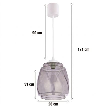 Brilagi - LED-Pendelleuchte an Kabel RETRO GLASS 1xE27/60W/230V Ø 26 cm weiß/rauchgrau