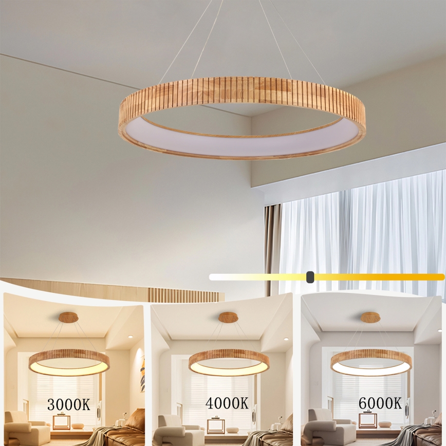 Brilagi - LED-Pendelleuchte mit Seil FALCON WOOD MODERN LED/60W/230V 3000/4000/6000K Ø 80 cm Holz