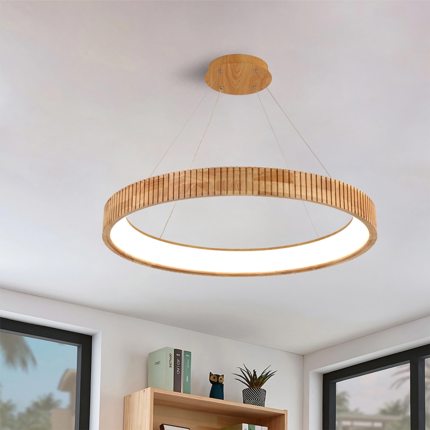 Brilagi - LED-Pendelleuchte mit Seil FALCON WOOD MODERN LED/60W/230V 3000/4000/6000K Ø 80 cm Holz