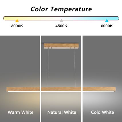 Brilagi - LED-Pendelleuchte mit Seilaufhängung OAK LED/30W/230V 3000/4500/6000K Eiche