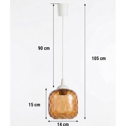 Brilagi - LED-Pendelleuchte an Kabel RETRO GLASS 1xE27/60W/230V Ø 14 cm weiß/rauchbraun
