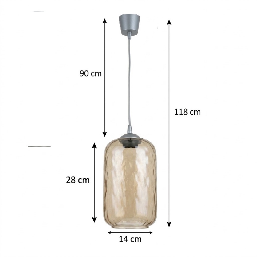 BRILAGI - LED-Pendelleuchte an Kabel RETRO GLASS 1xE27/60W/230V Ø 14 cm silber/rauchbraun