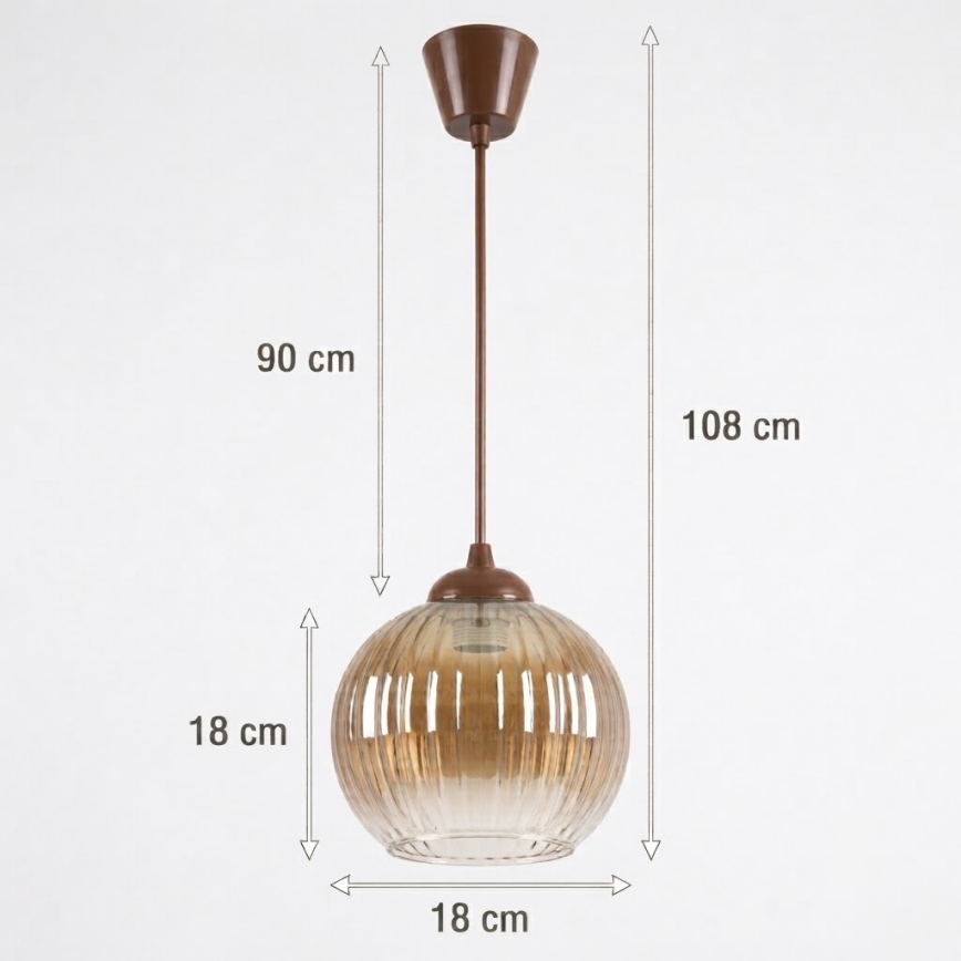 BRILAGI - LED-Hängeleuchte an Kabel RETRO GLASS 1xE27/60W/230V Ø 18 cm braun/rauchbraun