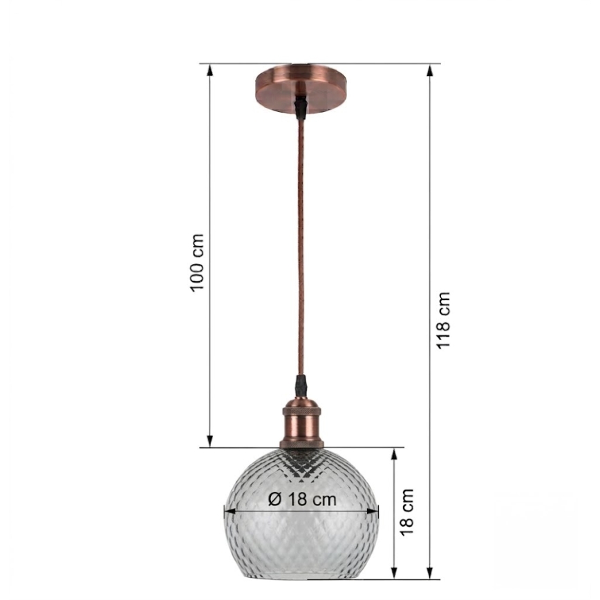 BRILAGI - LED-Pendelleuchte an Kabel RETRO GLASS 1xE27/60W/230V Ø 18 cm Kupfer/Rauchgrau
