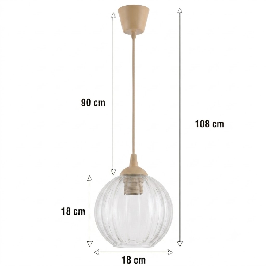 BRILAGI - LED-Pendelleuchte RETRO GLASS mit Kabelaufhängung, 1xE27/60W/230V, Ø 18 cm, beige/klar