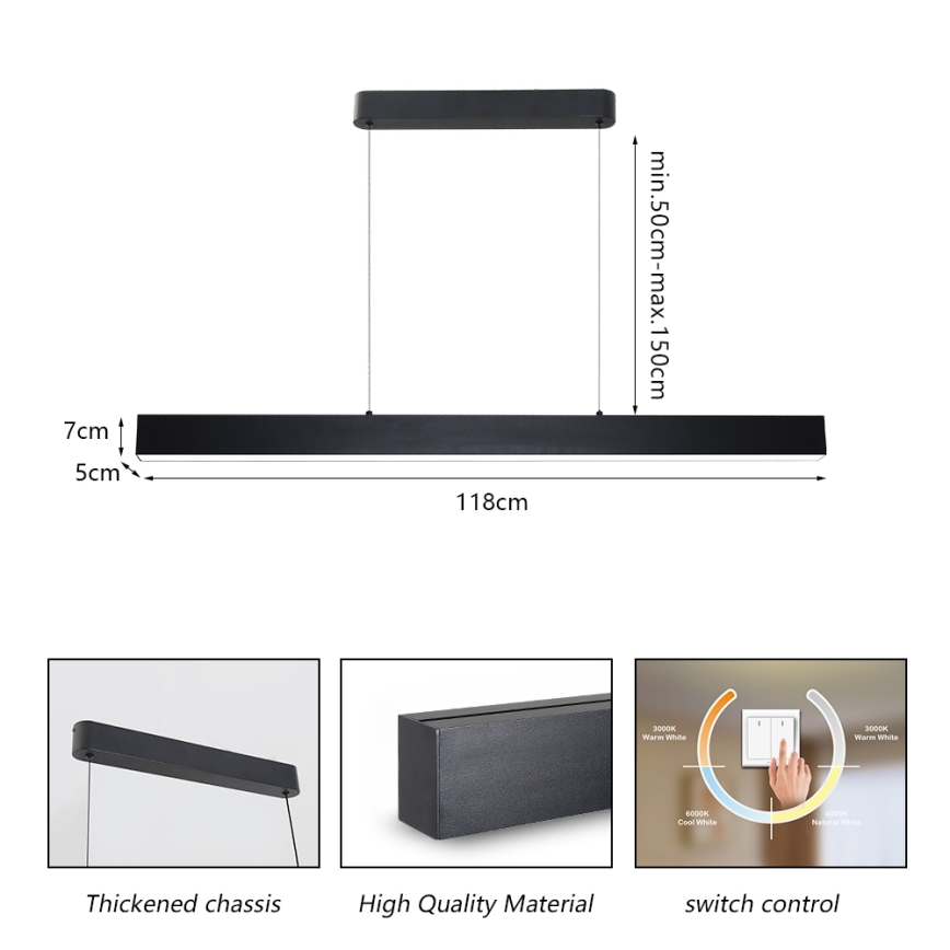 Brilagi - LED-Pendelleuchte an Kabel SLEEKLINE LED/40W/230V 3000/4500/6000K schwarz