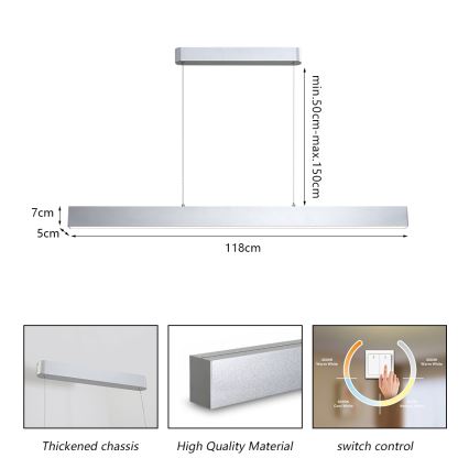 Brilagi - LED-Pendelleuchte an Seil SLEEKLINE LED/40W/230V 3000/4500/6000K silber