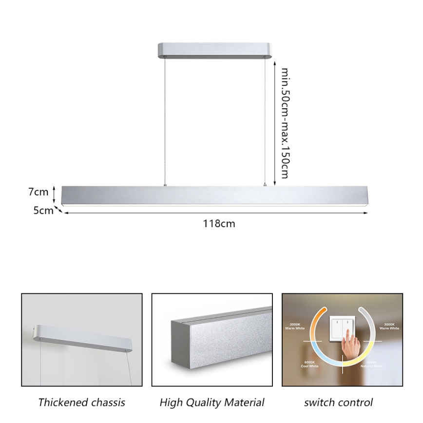 Brilagi - LED-Pendelleuchte an Seil SLEEKLINE LED/40W/230V 3000/4500/6000K silber