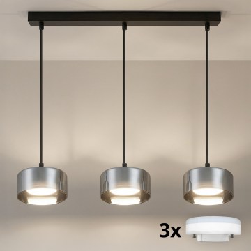 Brilagi - LED RGB+CCT dimmbare Hängeleuchte mit Kabelaufhängung AURA LUX 3xGX53/14W/230V 2700-6500K Wi-Fi Tuya schwarz/rauchglas
