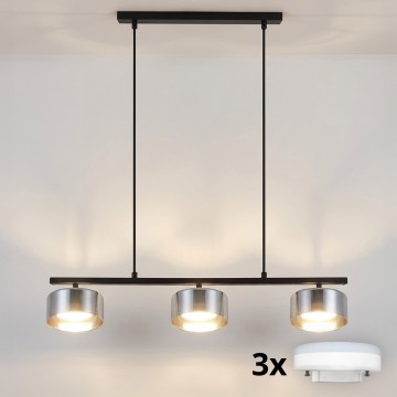 Brilagi - LED RGB+CCT dimmbare Pendelleuchte an Stahlseil AURA LUX 3xGX53/14W/230V 2700-6500K Wi-Fi Tuya schwarz/rauchfarben