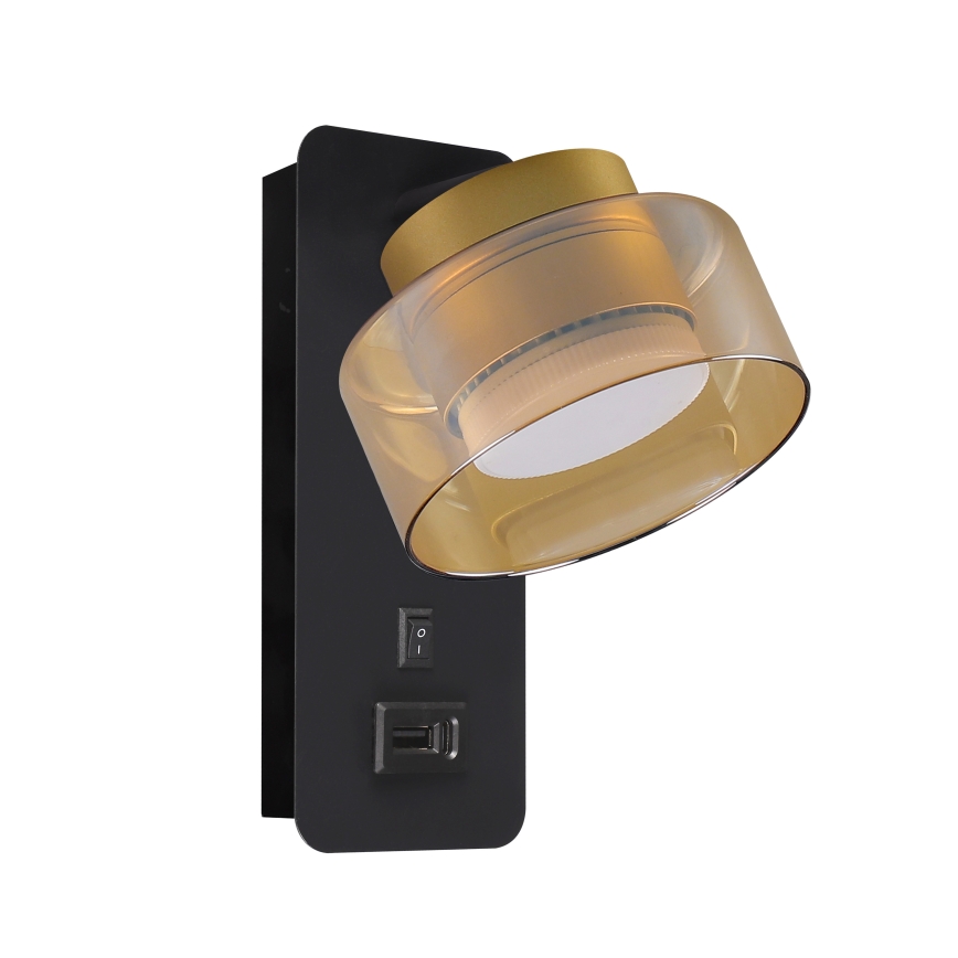 Brilagi - LED RGB+CCT dimmbare Wandleuchte mit USB-Anschluss AURA LUX 1xGX53/14W/230V 2700-6500K Wi-Fi Tuya schwarz/gold