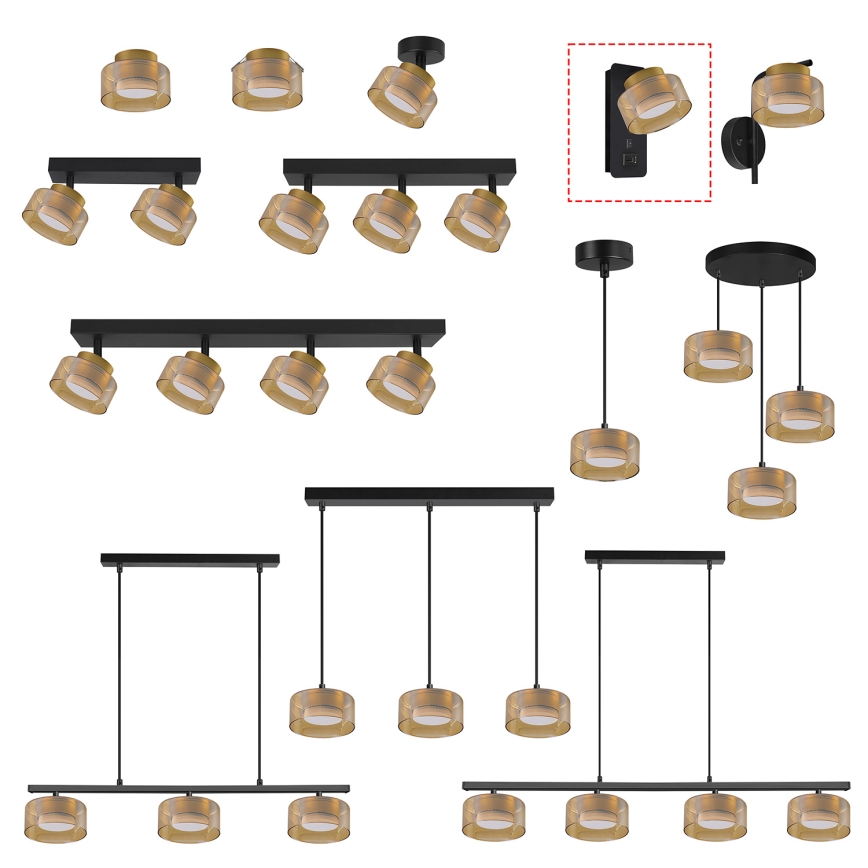 Brilagi - LED RGB+CCT dimmbare Wandleuchte mit USB-Anschluss AURA LUX 1xGX53/14W/230V 2700-6500K Wi-Fi Tuya schwarz/gold
