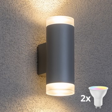 Brilagi - LED RGBW dimmbare Außen-Wandleuchte MATERA 2xGU10/6W/230V 3000K IP54 grau
