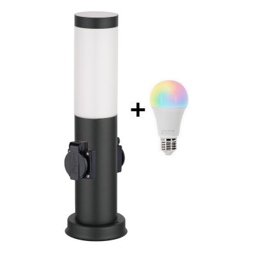 Brilagi - LED RGBW dimmbare Außenlampe mit 2 Steckdosen 1xE27/9W/230V 2700-6500K IP44 40 cm schwarz