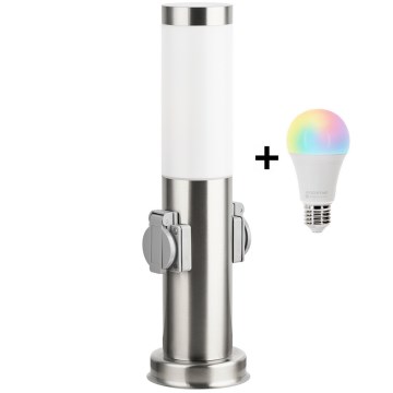 Brilagi - LED RGBW dimmbare Außenleuchte mit 2 Fassungen, 1xE27/15W/230V, 2700–6500K, IP44, 40 cm, mattchrom